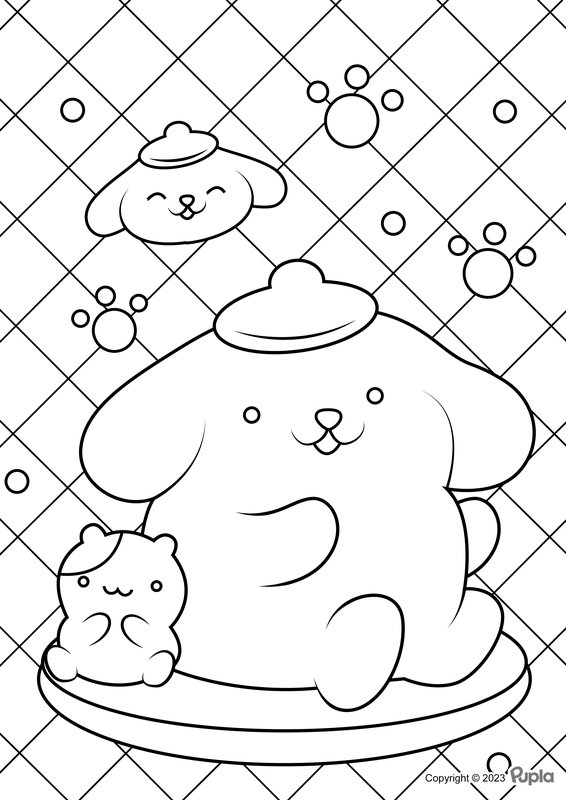 Happy Pompompurin And Muffin coloring page for children