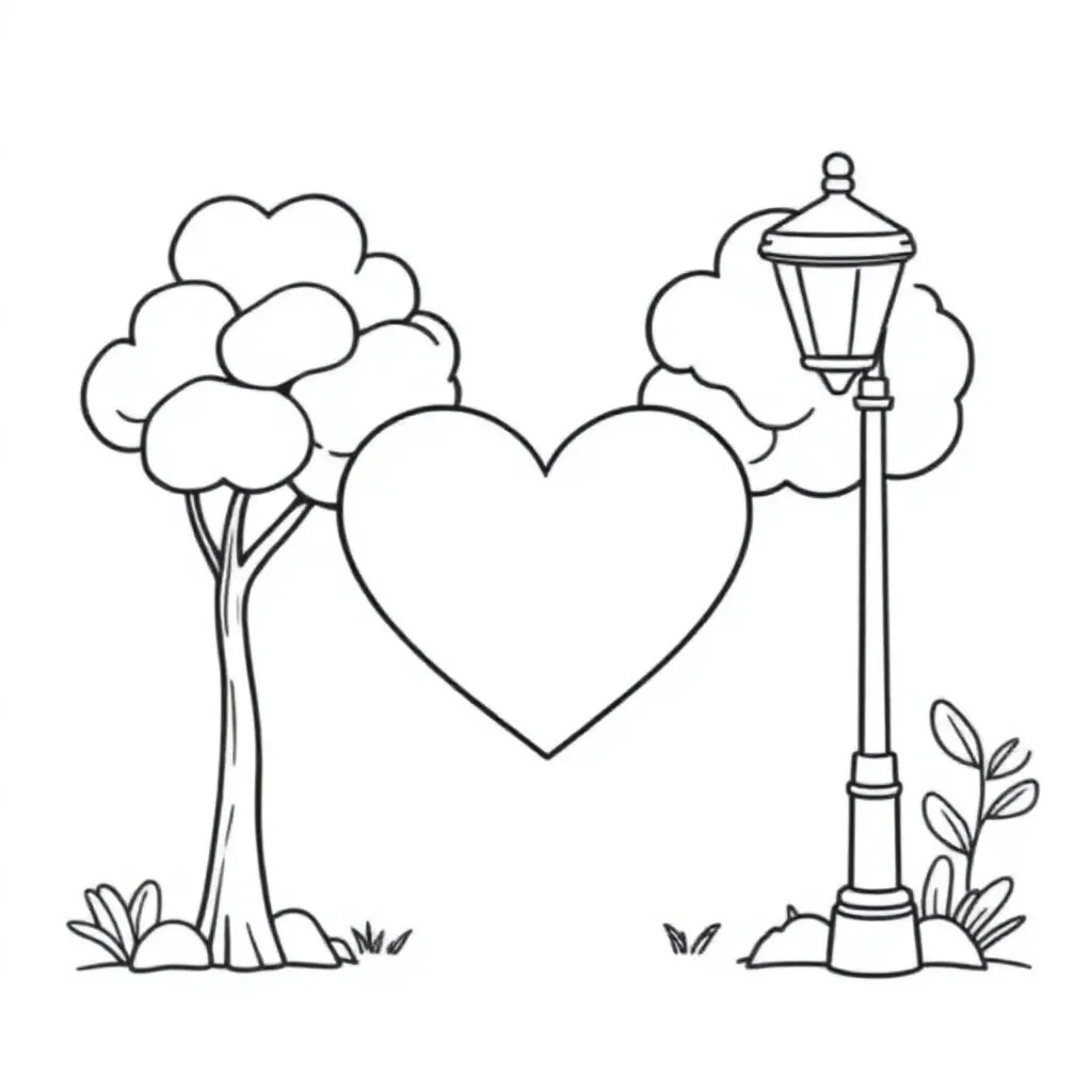 Hartje En Een Boom En Lamp coloring page for children