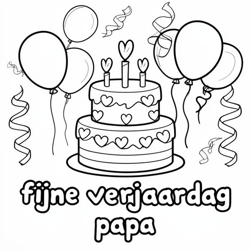 hartje verjaardags taart 43 balonnen slingers kleurplaat voor kinderen