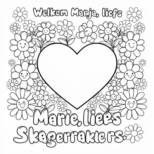 hartjes en bloemen kleurplaat voor kinderen