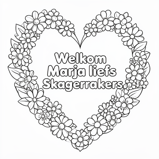 hartjes en bloemen kleurplaat voor kinderen