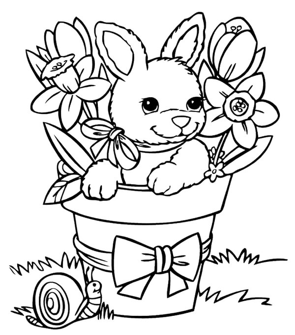 Hase Im Blumenkorb coloring page for children