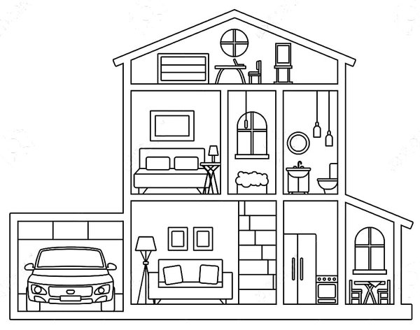 Haus Innen Einfach coloring page for children