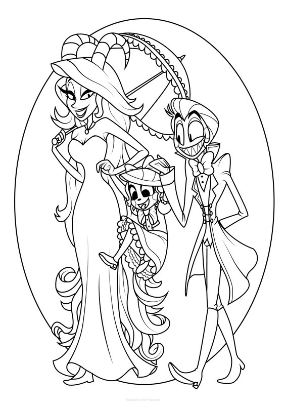 Hazbin Hotel Lilith, Lucifer et Baby Charlie coloring page for children