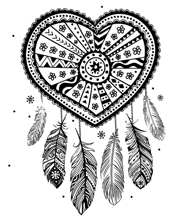 Heart Feathers coloring page for children