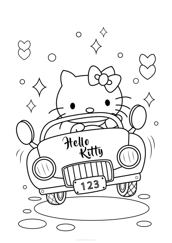 Hello Kitty am Steuer eines Autos coloring page for children