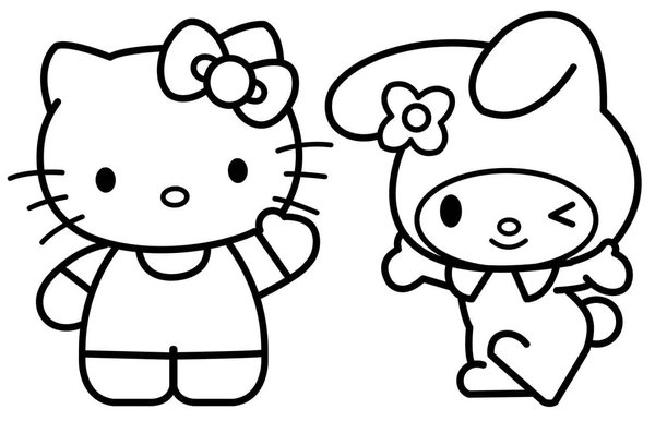 Hello Kitty Avec Un Ami coloring page for children