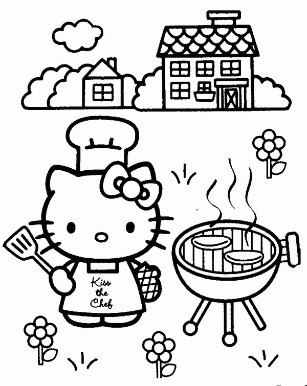 Hello Kitty Chef Barbacoa coloring page for children