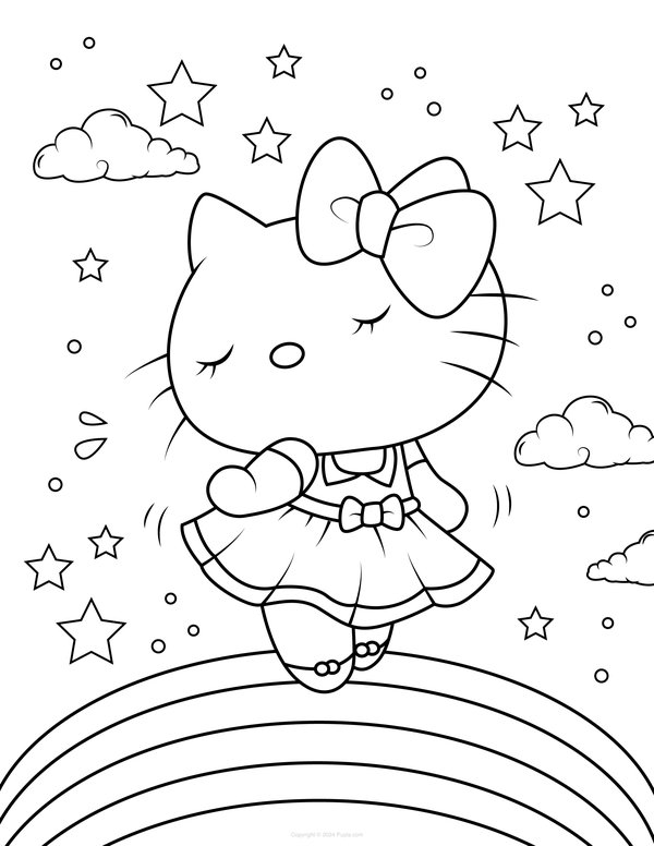 Hello Kitty En Un Arco Iris coloring page for children