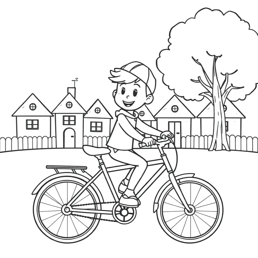 Hello Kitty Fiets Schattig Cartoon Kindertekening coloring page for children