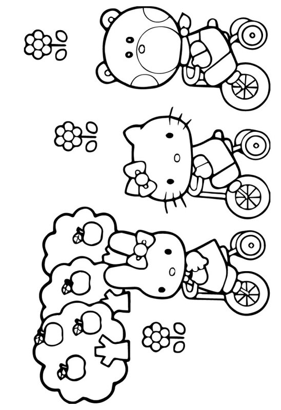 Hello Kitty Fietst Vrienden coloring page for children