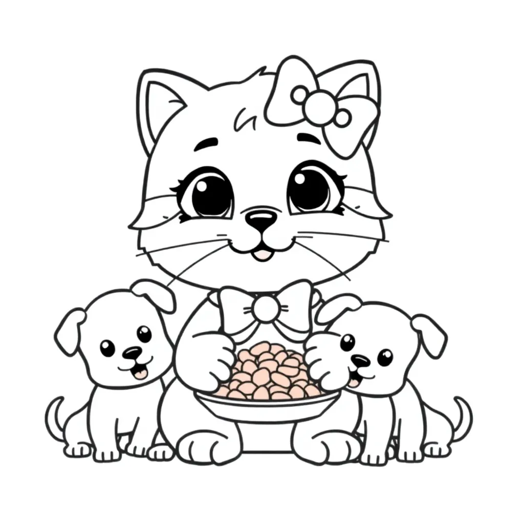 Hello Kitty Kat Puppy Schattig Cartoon coloring page for children