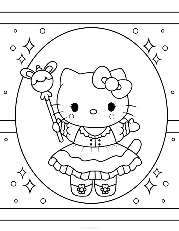 Hello Kitty Met Een Toverstaf coloring page for children