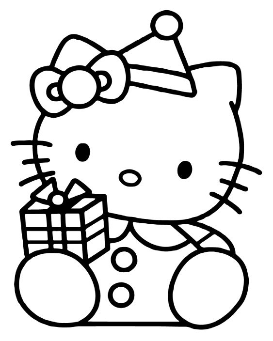 Hello Kitty mit Geschenk coloring page for children