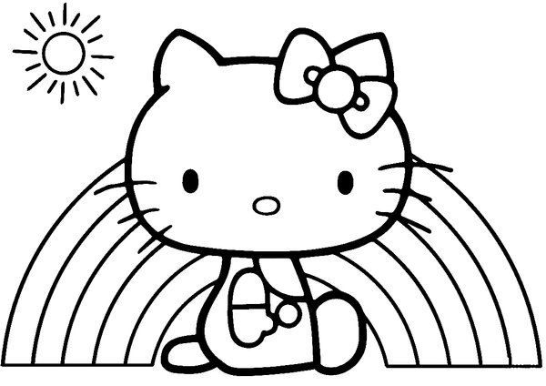 Hello Kitty Rainbow coloring page for children