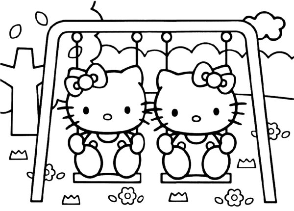 Hello Kitty Schommel coloring page for children