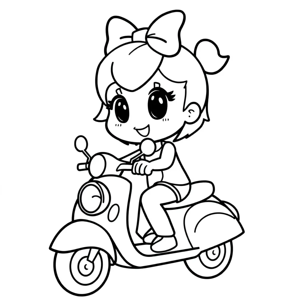 Hello Kitty Scooter Cartoon Creatief Kindvriendelijk coloring page for children