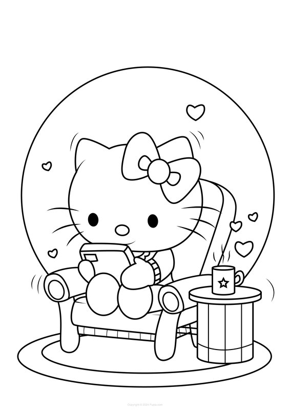 Hello Kitty Sentada En Casa coloring page for children