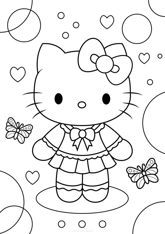Hello Kitty und Schmetterlinge coloring page for children