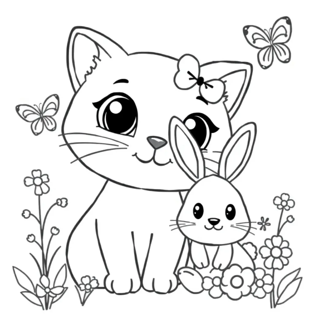 Hellokitty Schattig Cartoon Dieren Vriendjes coloring page for children