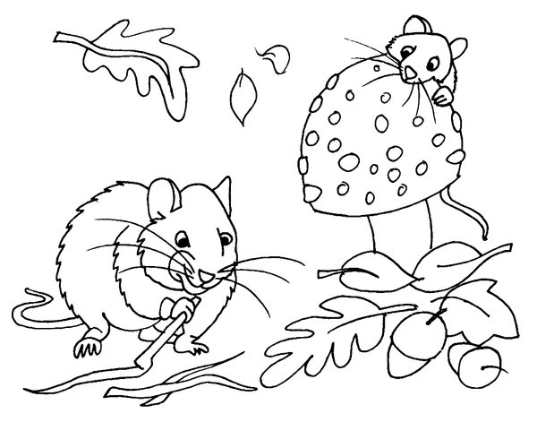 Herbstmäuse mit Pilzen coloring page for children