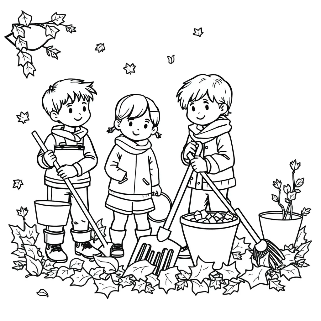Herfst Bladeren Kinderen Tuin Seizoen coloring page for children
