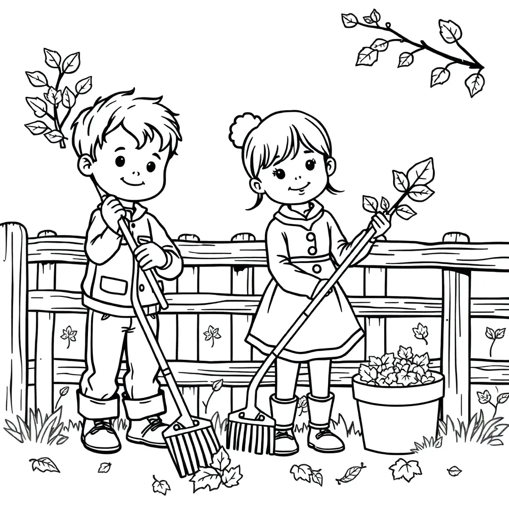 Herfst Bladeren Kinderen Tuin Seizoen coloring page for children