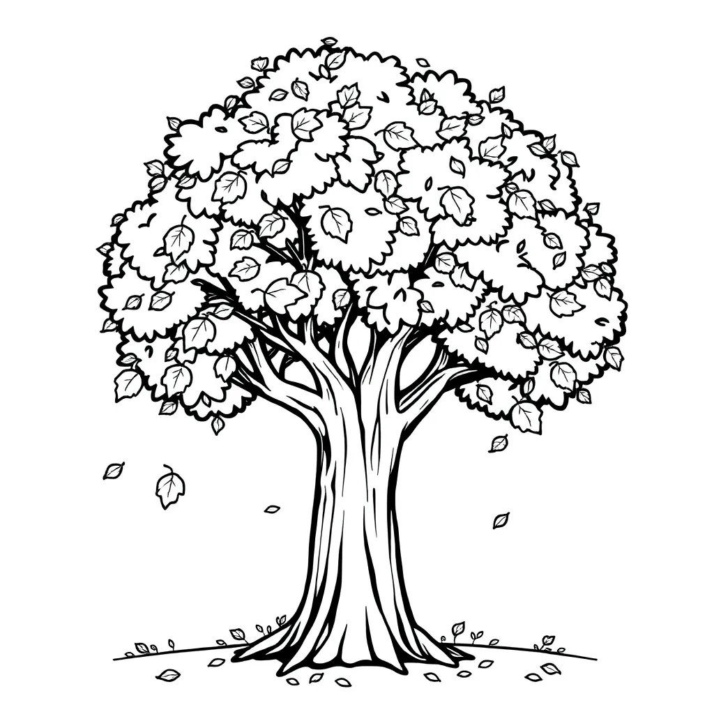 Herfst Boom Vallende Bladeren Seizoenen Natuur coloring page for children