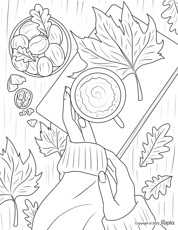 Herfst Cappuccino Bladeren coloring page for children