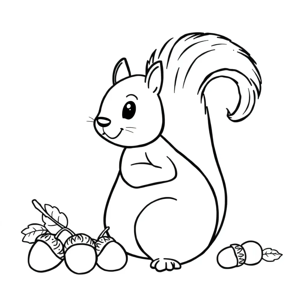 Herfst Eekhoorn Bladeren Eikels Schattig coloring page for children