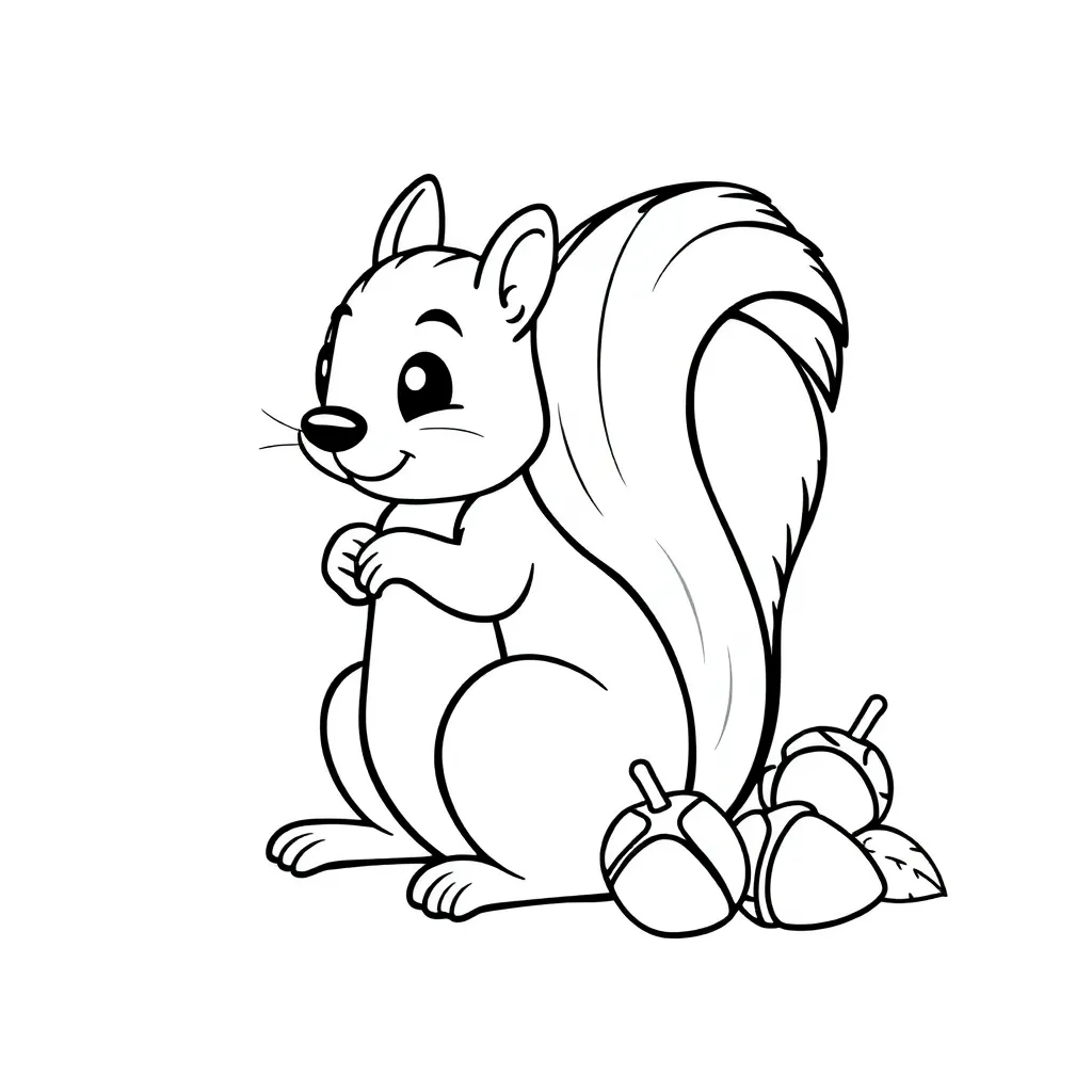 Herfst Eekhoorn Bladeren Eikels Schattig coloring page for children