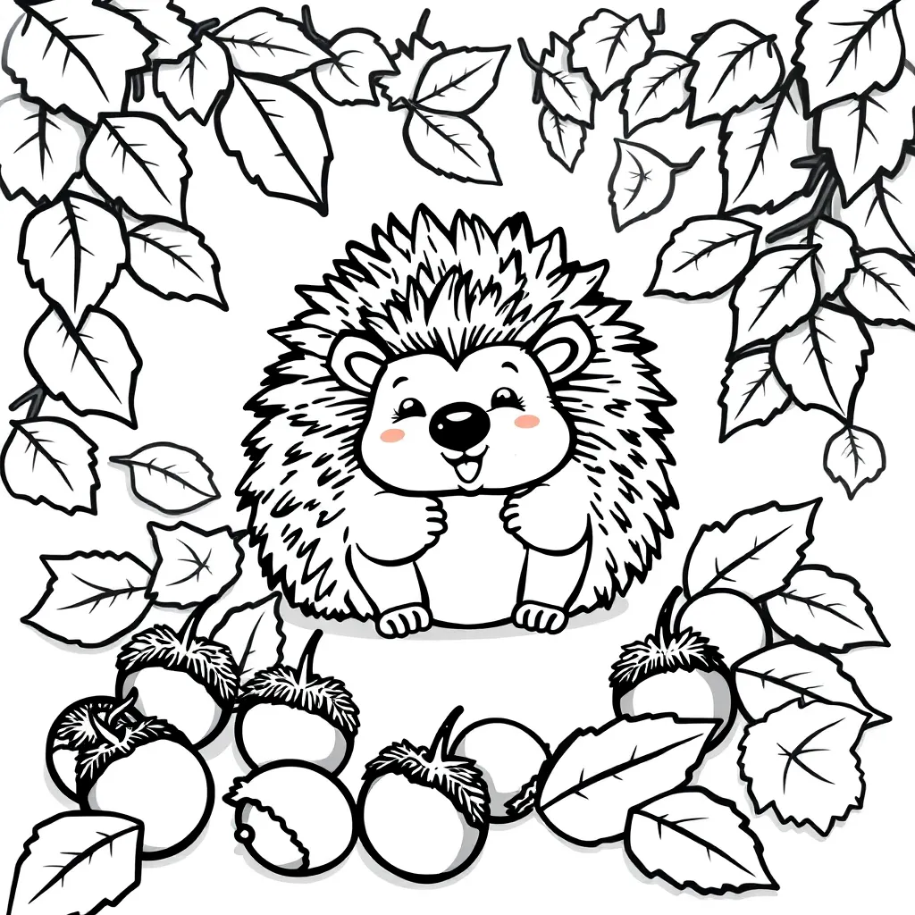 Herfst Egel Kastanje Natuur Seizoen coloring page for children