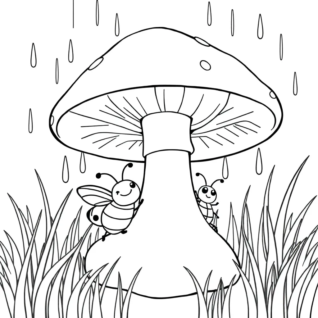 Herfst Insecten Paddestoel Natuur Seizoen coloring page for children
