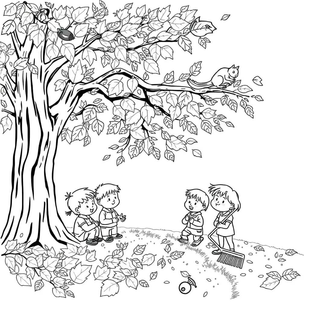 Herfst Kinderen Bladeren Natuur Seizoen coloring page for children