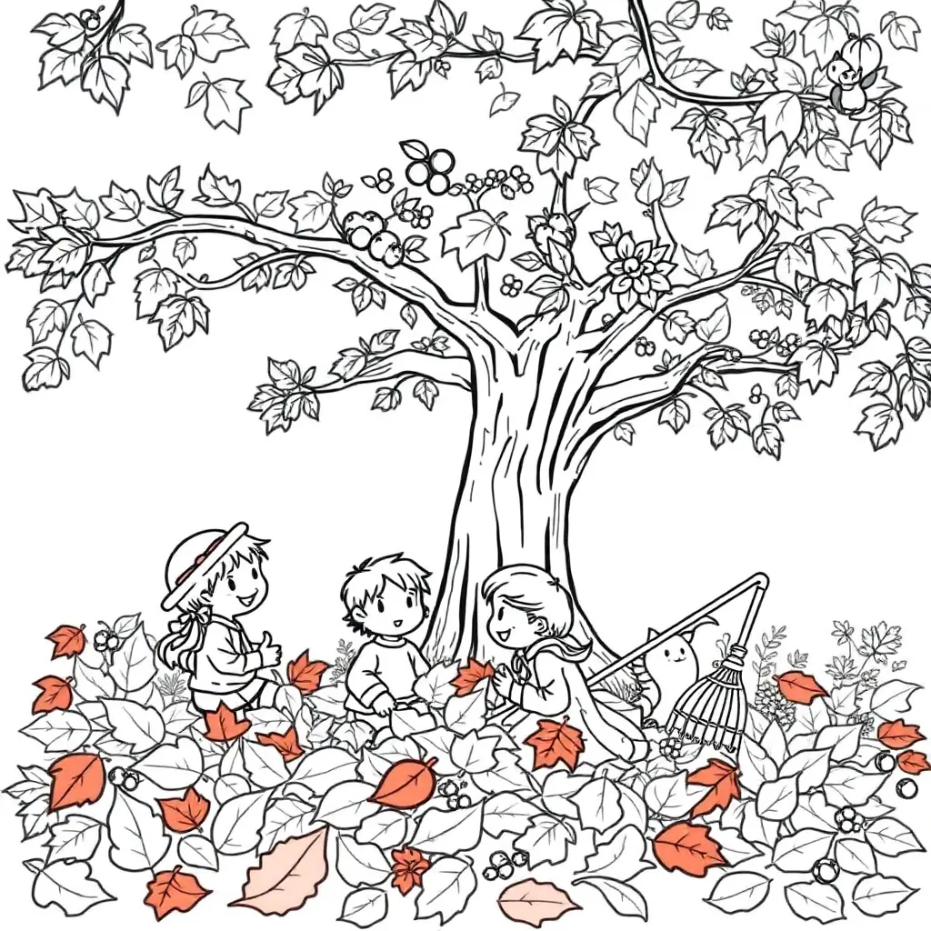 Herfst Kinderen Bladeren Natuur Seizoen coloring page for children