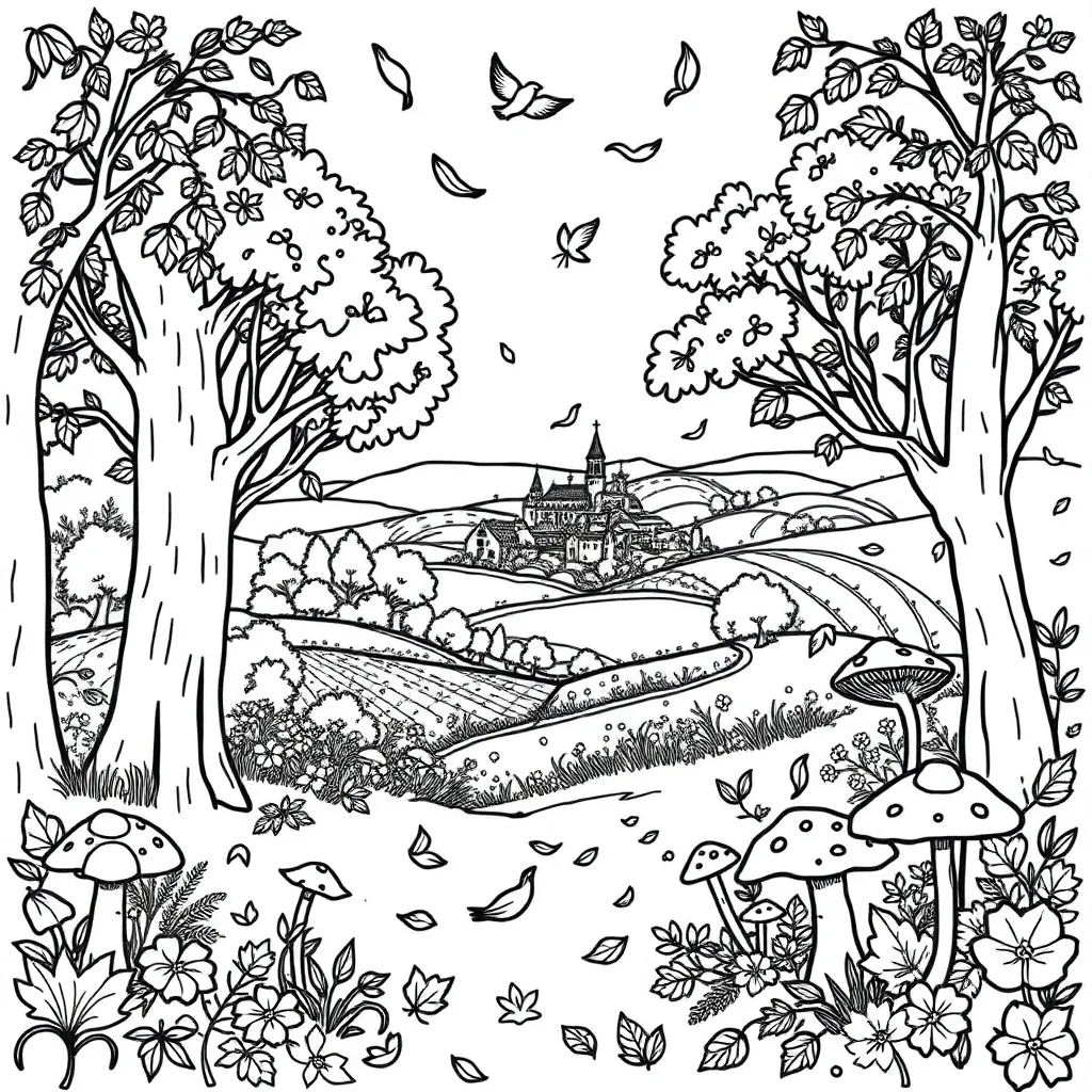 Herfst Landschap Natuur Seizoen Bomen coloring page for children