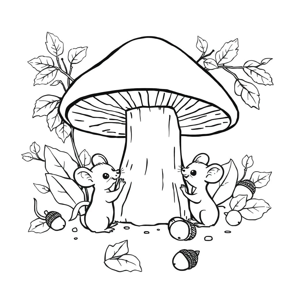 Herfst Muizen Paddenstoel Bos Natuur coloring page for children