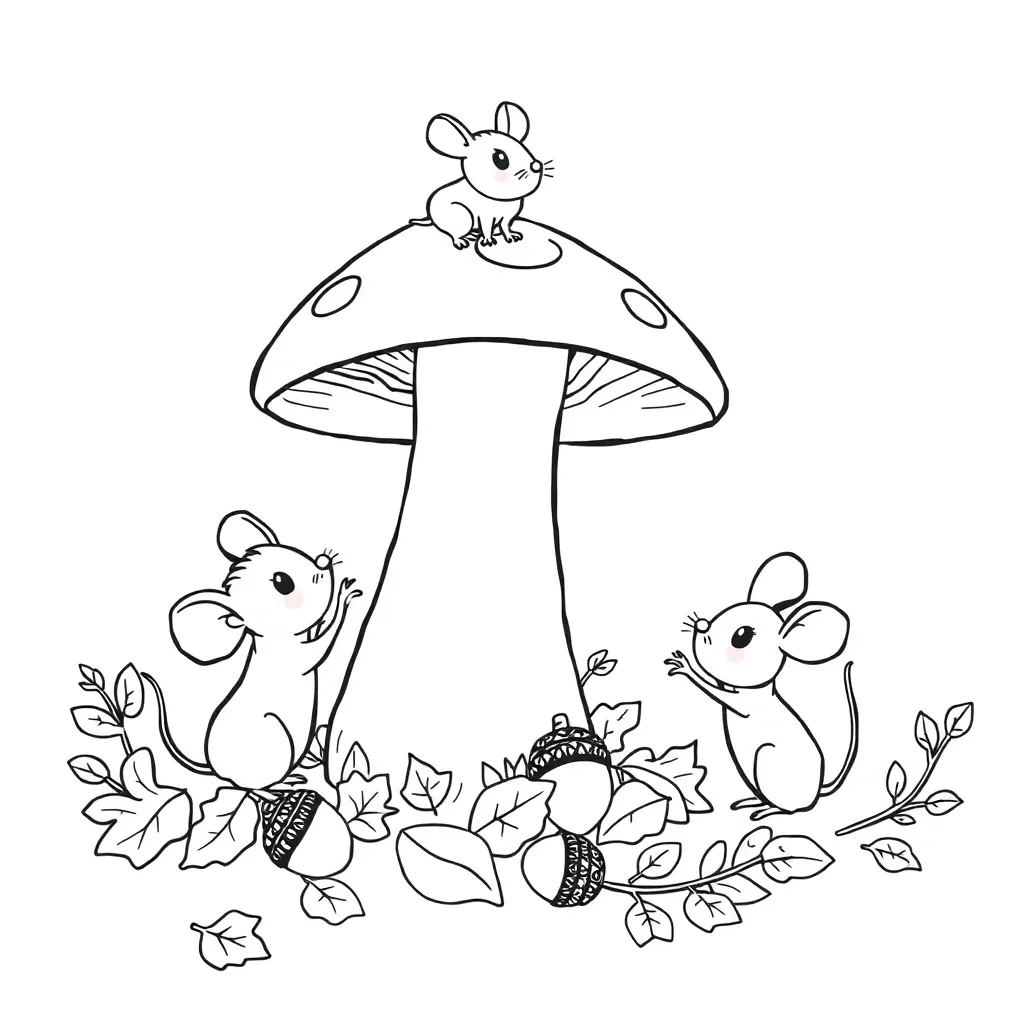 Herfst Muizen Paddenstoelen Natuur Seizoen coloring page for children