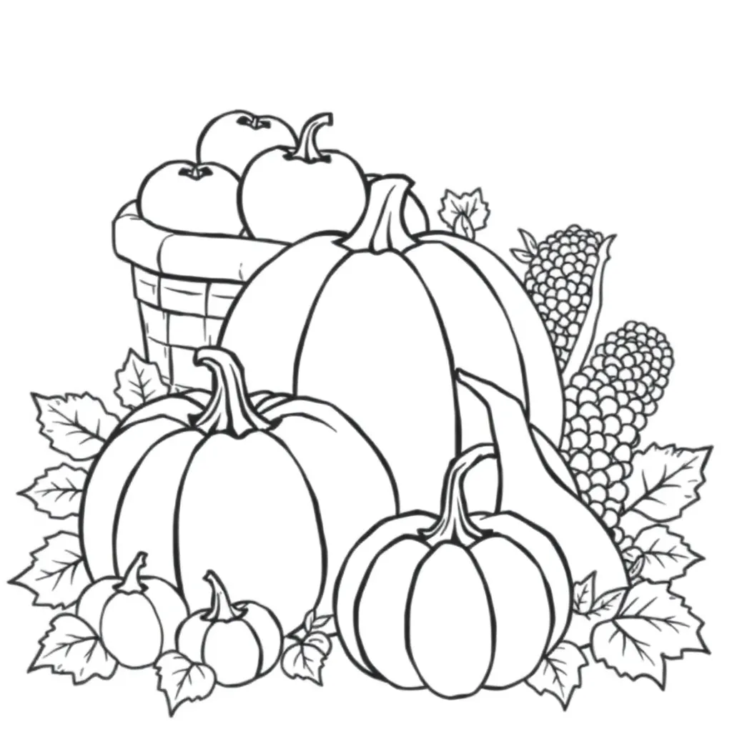 Herfst Oogst Pompoen Thanksgiving Cartoon coloring page for children
