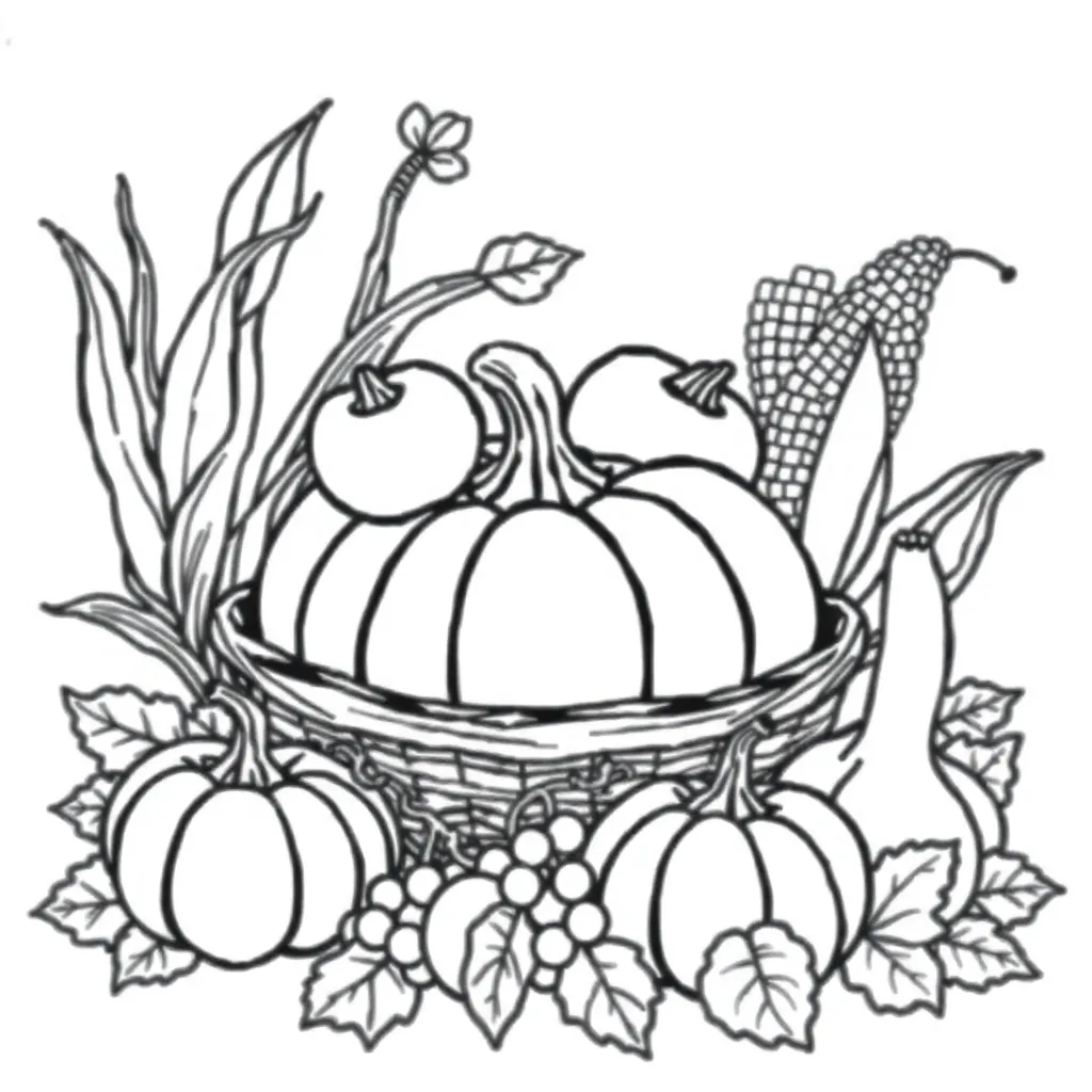 Herfst Oogst Pompoen Thanksgiving Natuur coloring page for children