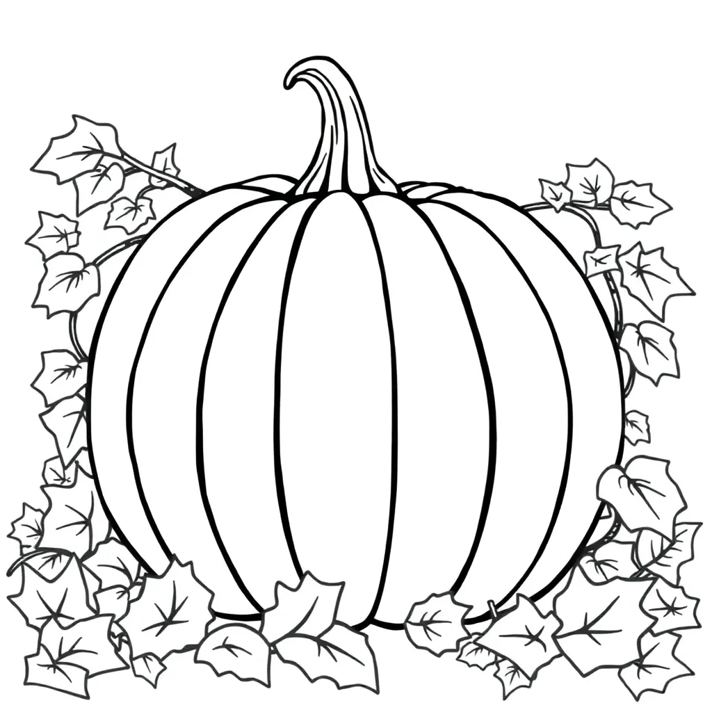Herfst Pompoen Bladeren Cartoon Oogst coloring page for children