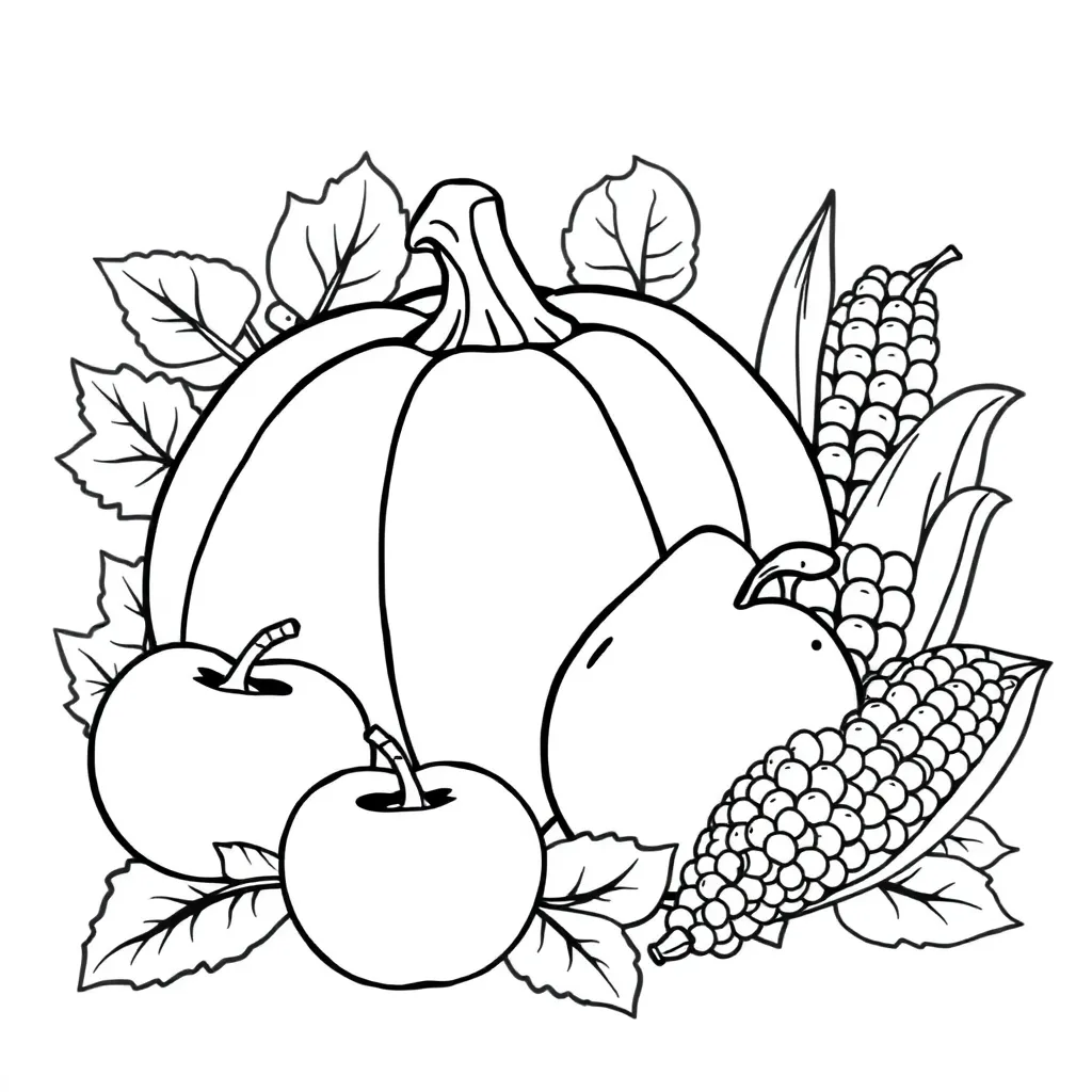 Herfst Pompoenen Oogst Seizoen Natuur coloring page for children