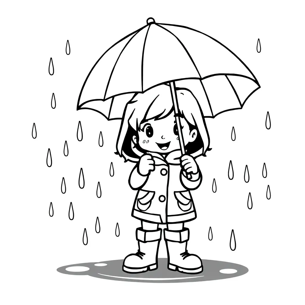 Herfst Regen Paraplu Cartoon Seizoen coloring page for children