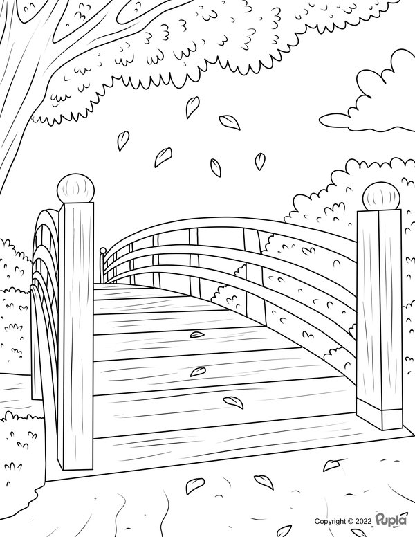 Herfst Scene Brug coloring page for children