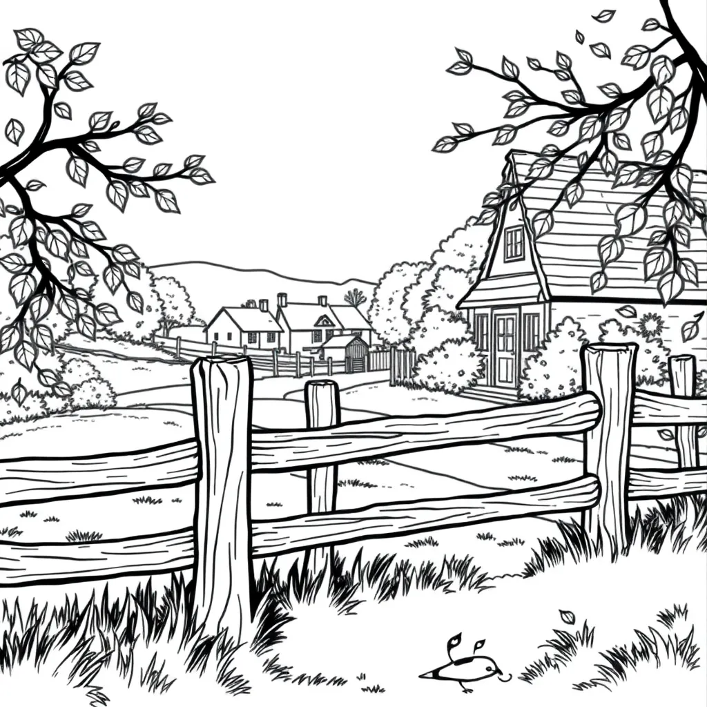 Herfst Seizoen Natuur Bladeren Landschap coloring page for children