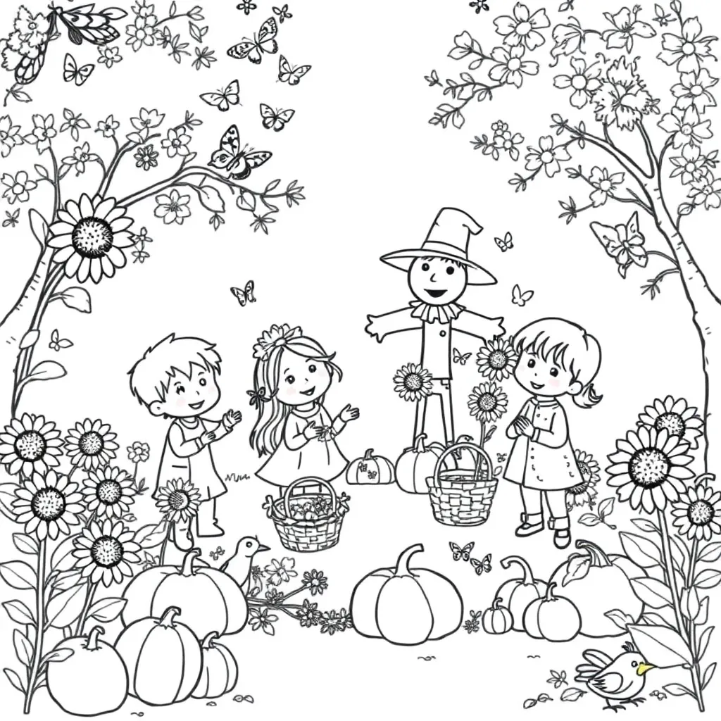 Herfst Tuin Kinderen Seizoen Natuur coloring page for children