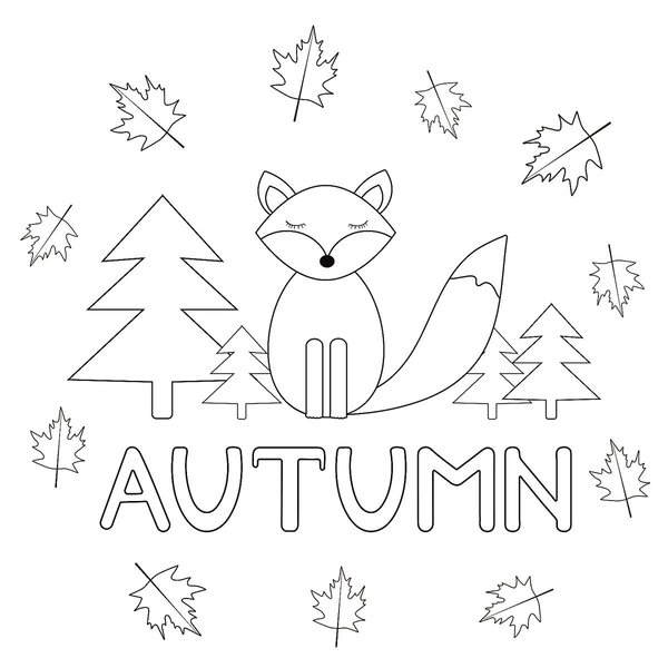 Herfst Vos Boom Blaadjes coloring page for children