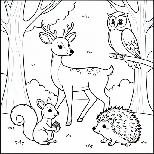 hert eekhoorn egel bos uil kleurplaat voor kinderen