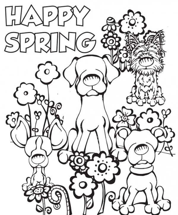 Heureux Chiens De Printemps coloring page for children