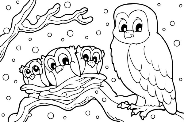 Hiboux D Hiver Dans La Neige coloring page for children